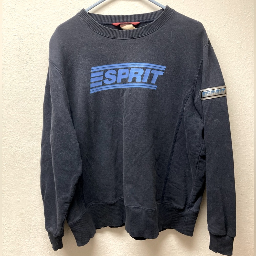 VTG ESPIRIT Mens Sz M Navy Blue Longsleeve 90s Crewneck Sweater